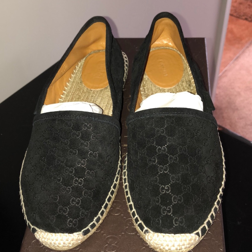 Gucci Espadrille. Black Suede GG. Size 6.5.